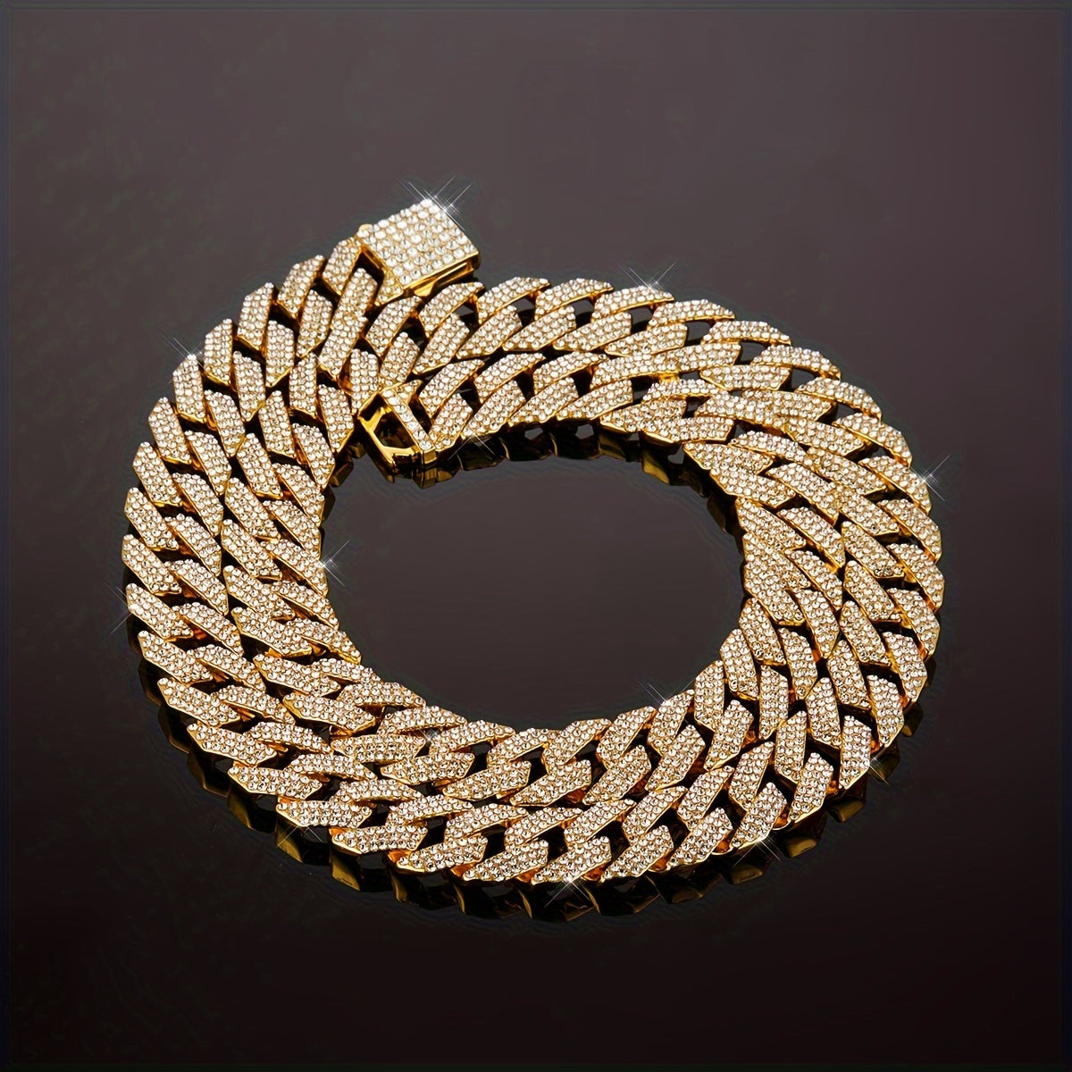 Glamorous 14MM Rhinestone Cuban Chain Necklace for Men