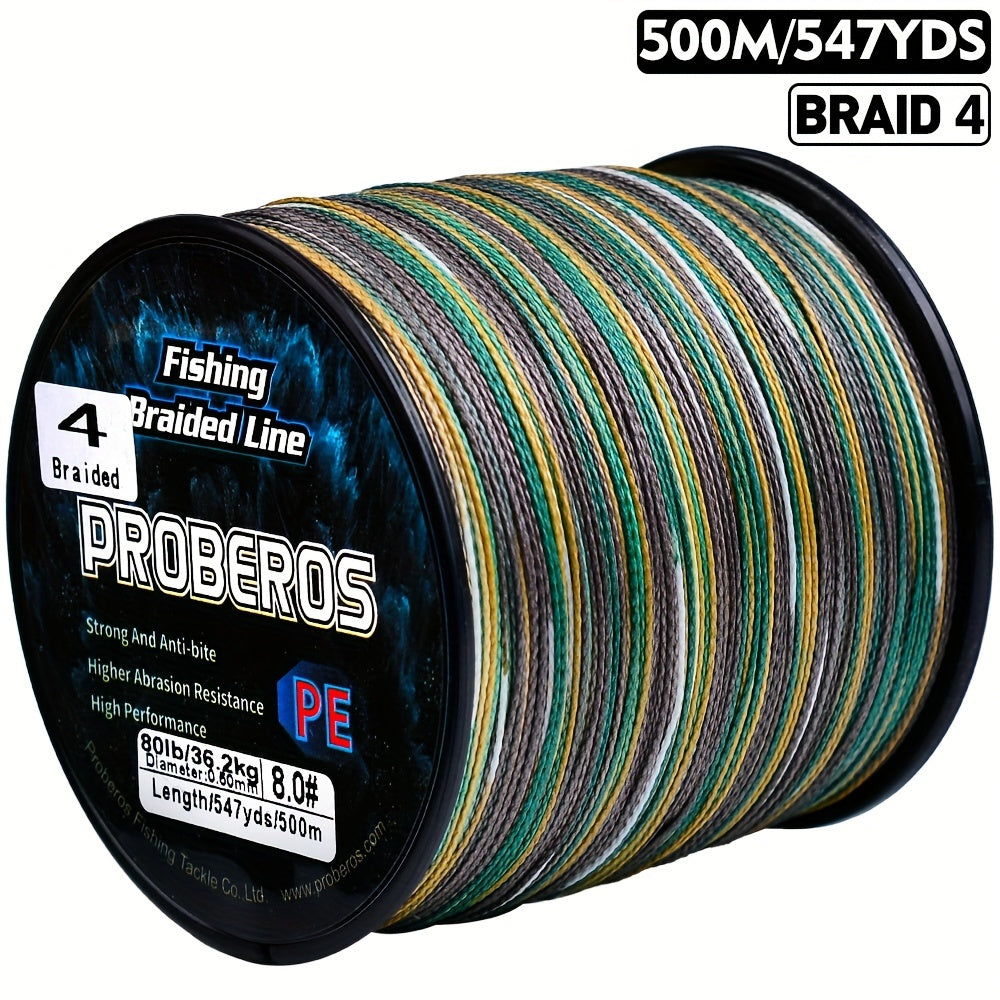 Durable 500M Braided Fishing Line, Zero Stretch, 4 Strands