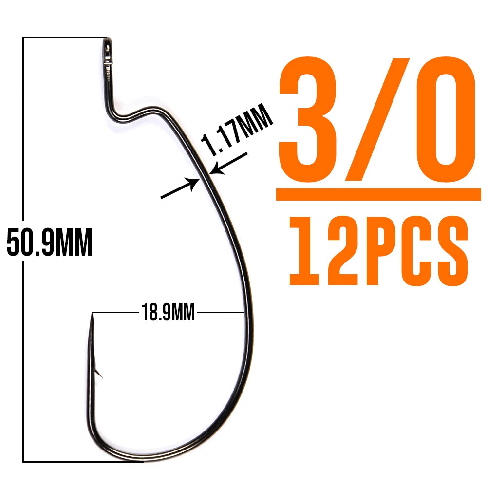 HookUpCo. Thin Wire Offset Worm Hooks - 12 Pack - HookUpCo.