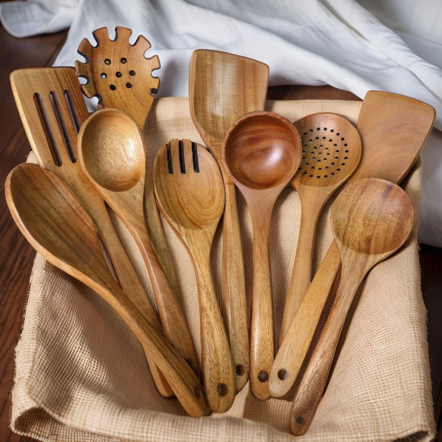 HookUpCo. 10-Piece Wooden Spoon Set