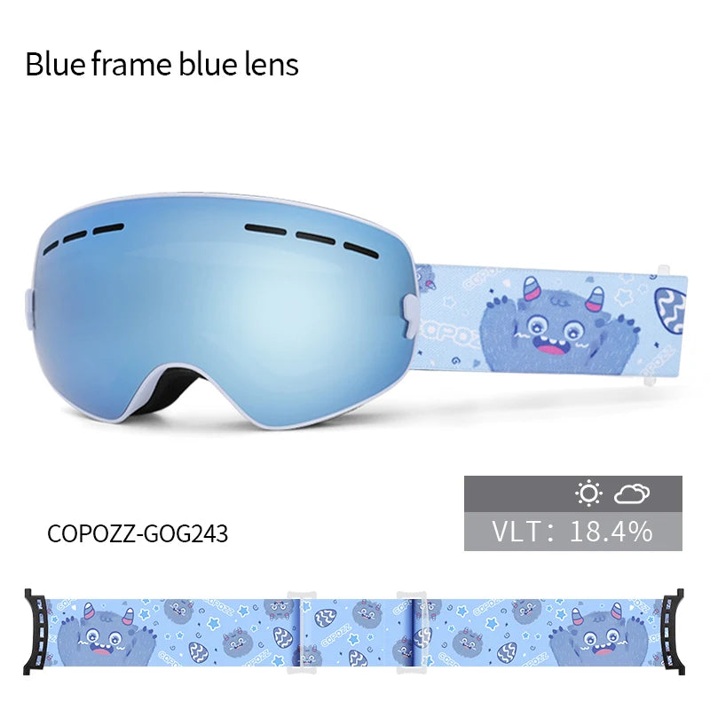 Kids Anti-Fog Ski Goggles with UV Protection and Cartoon Straps