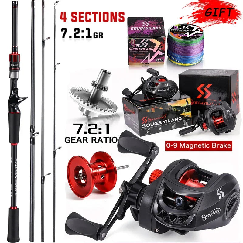 Premium Sougayilang Fishing Rod Reel Combo 1.8~2.1m Carbon Fiber Casting Rod and 7.2:1 Gear Ratio Baitcasting Ree Max Drag 10kg for Bass from HookUpCo.HookUpCo.