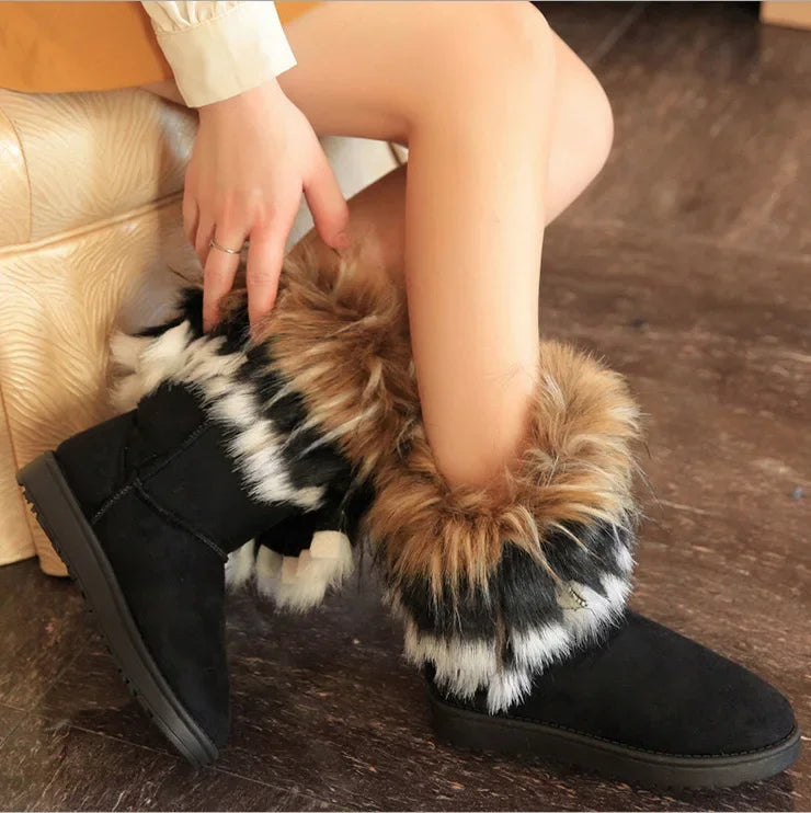 HookUpCo. Women's Fox Fur Lined Winter Boots for Comfort