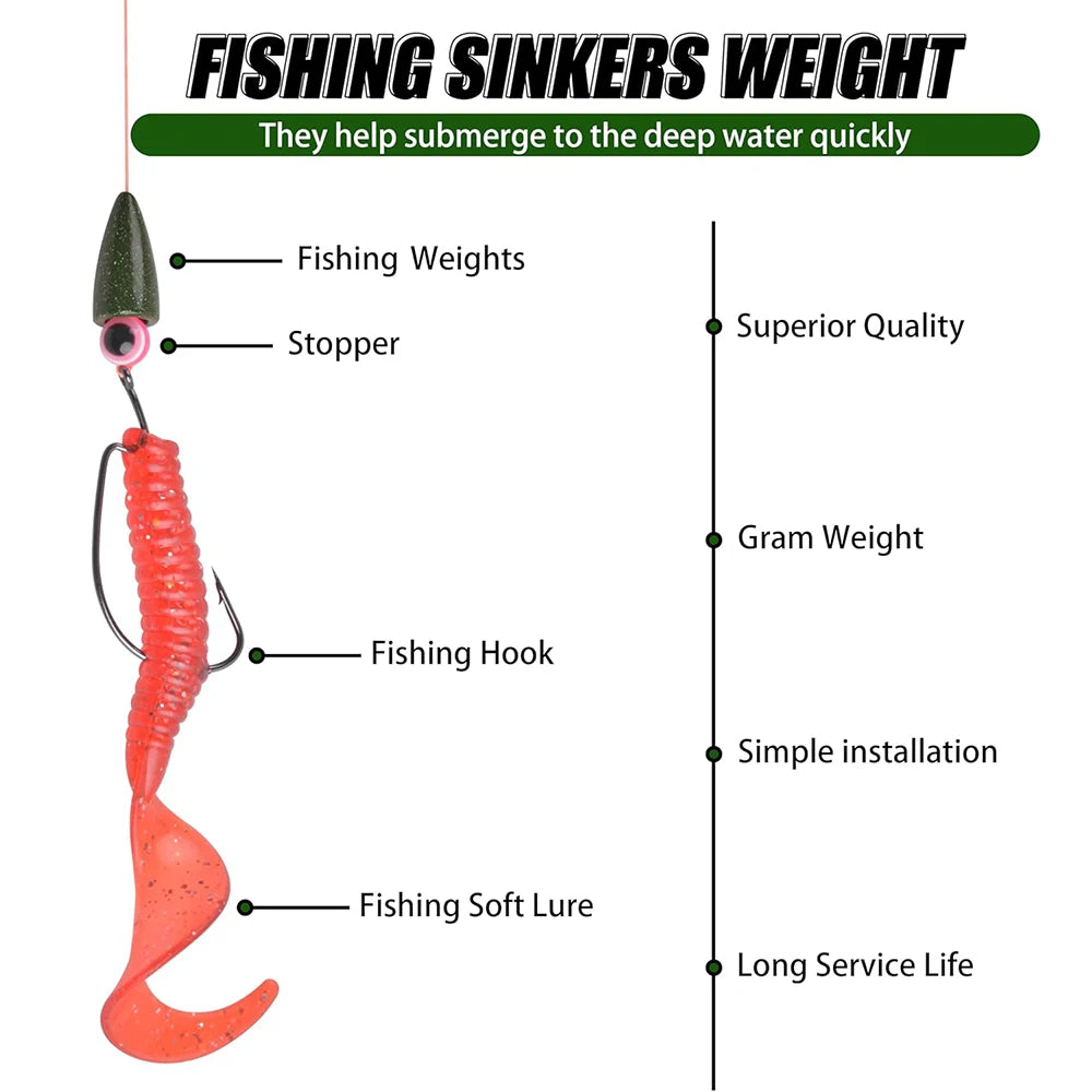 HookUpCo. 30-Piece Painted Bullet Fishing Weights - HookUpCo.