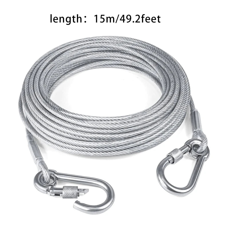 Double-Headed Dog Tie Out Cable Leash with Metal Buckle