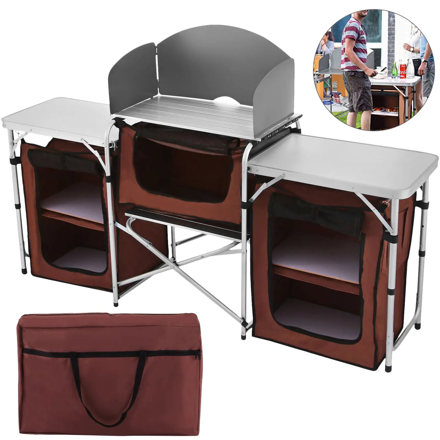 Outdoor Kitchen - Table Cabinet Foldable Cooking Storage Rack - Camping, Picknick