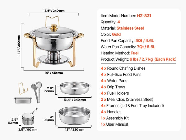 HookUpCo. Stainless Steel Chafers