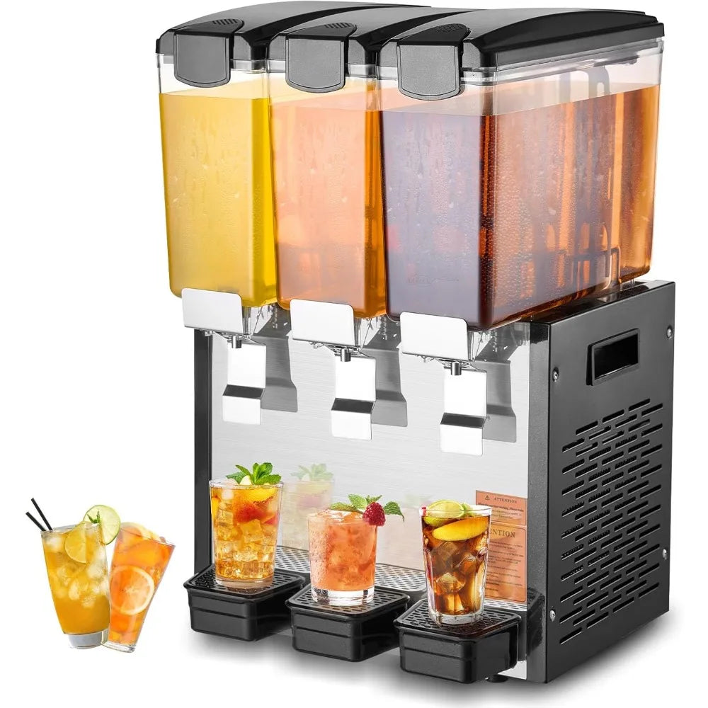 Stainless Steel Juice Dispenser with 3 Tanks, 10L Capacity
