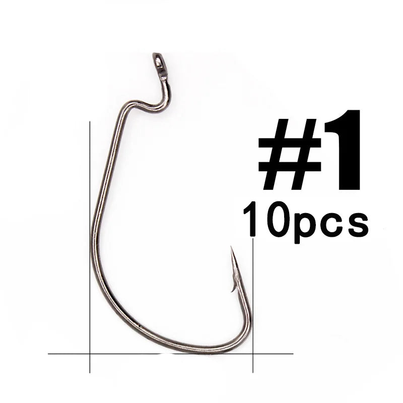HookUpCo. 10-Piece Offset Worm Fishing Hooks - HookUpCo.