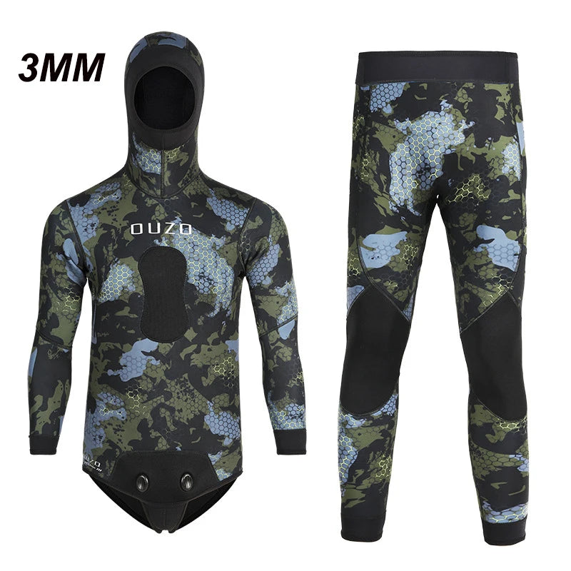 NEW 5mm Camouflage Wetsuit 3mm Long Sleeve Fission Hooded 2 Pieces Of Neoprene Submersible Men's Camouflage wetsuit