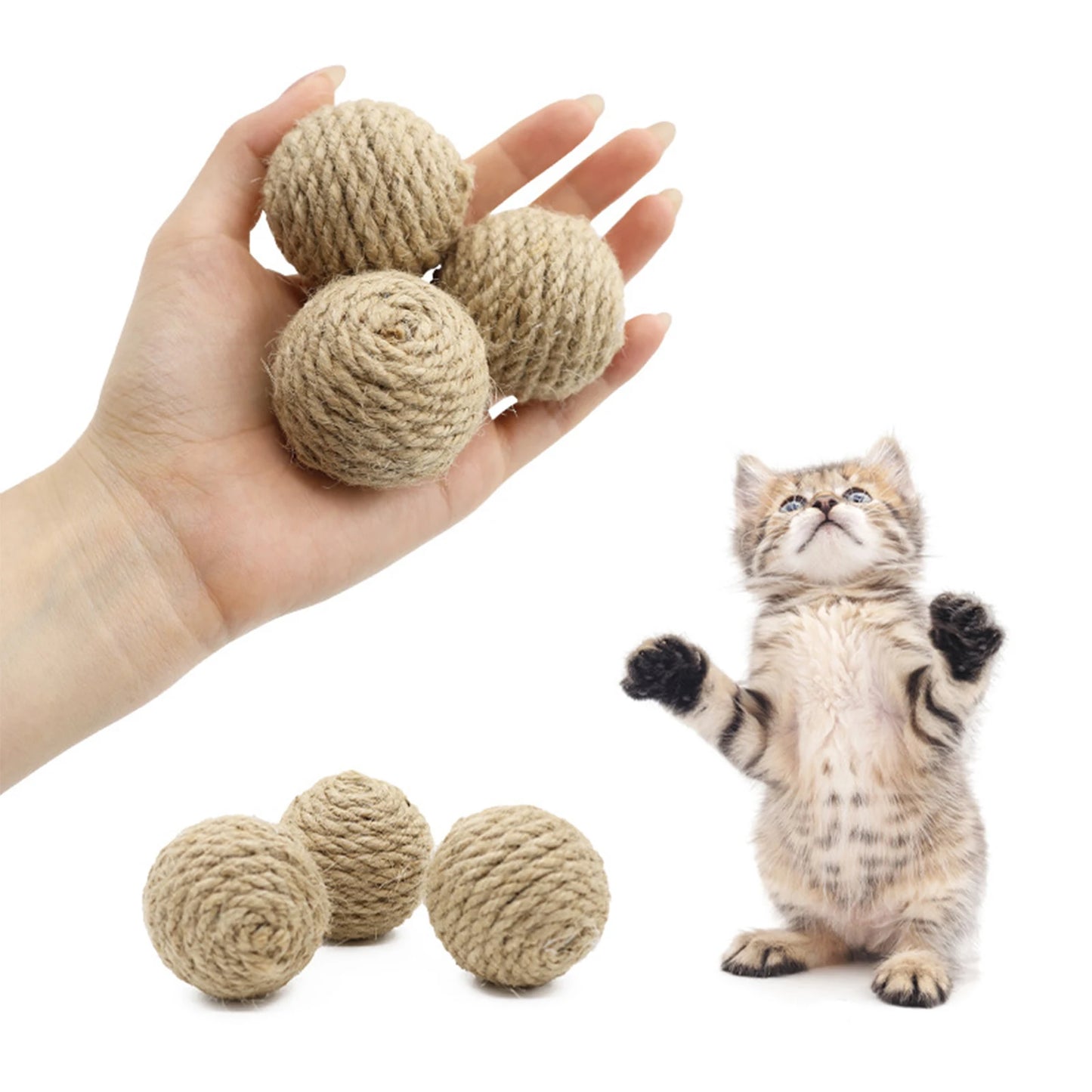 HookUpCo. Hand-Woven Cat Hemp Ball Toy for Interactive Play