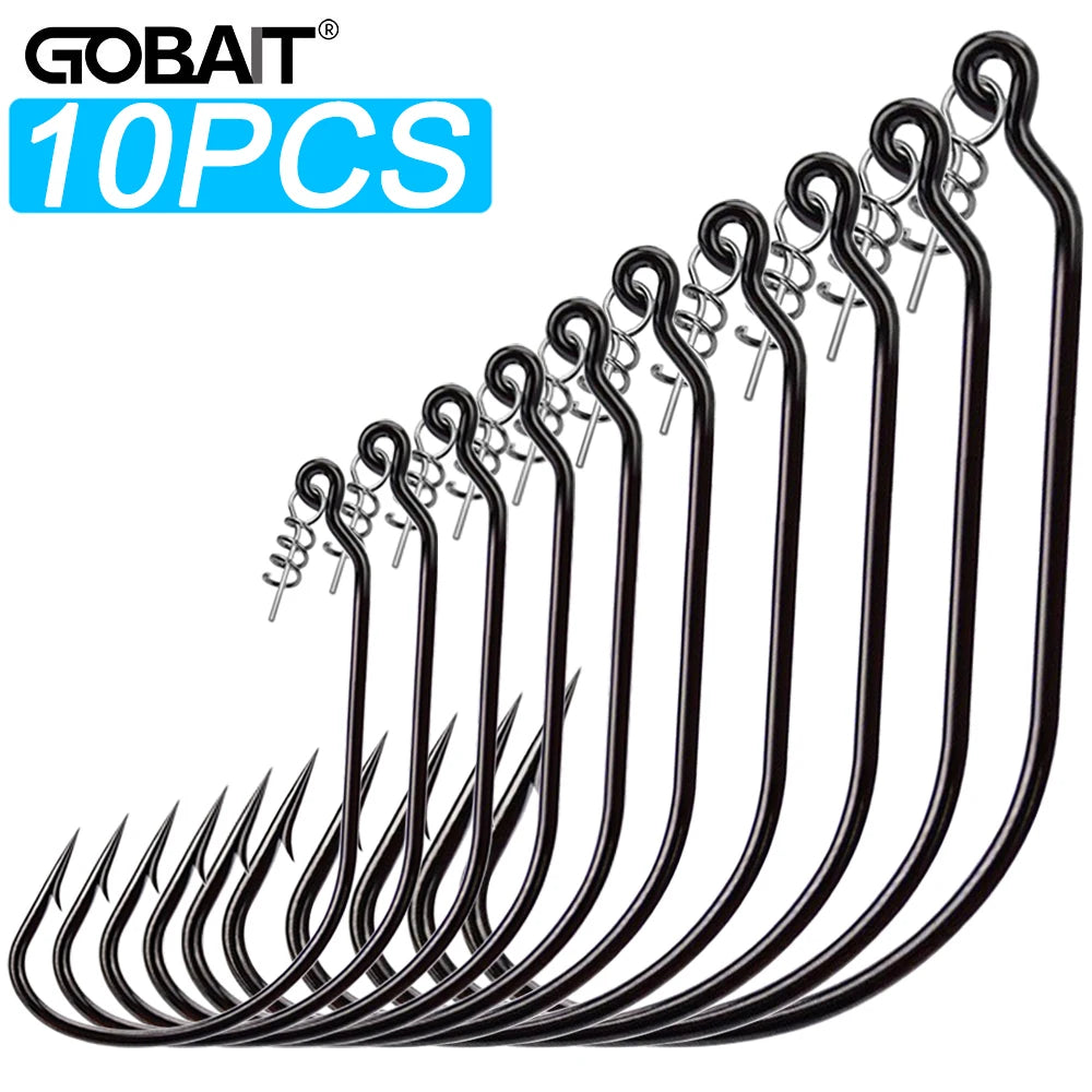 HookUpCo. 10-Pack Offset Worm Hooks for Soft Lure Fishing