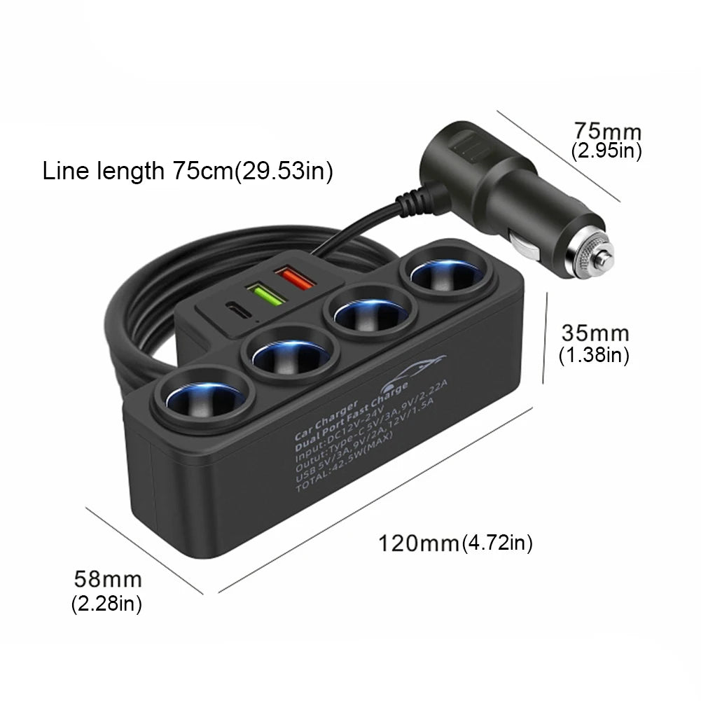 HookUpCo. Fast Charging 4-Socket Car Adapter - HookUpCo.