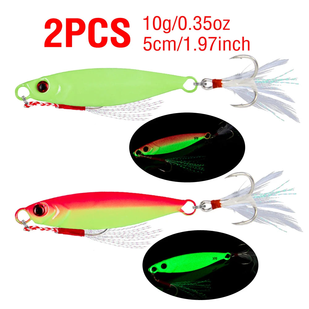 HookUpCo. 2Pc Luminous Jig Bait with Sharp Hooks - HookUpCo.