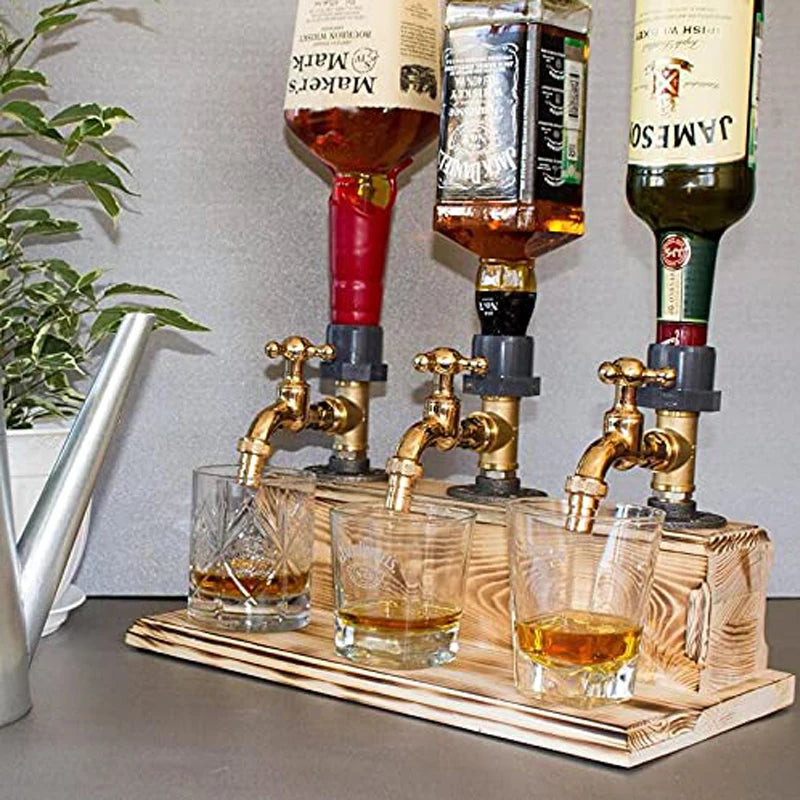 Rustic Wood Faucet Liquor Dispenser for Home Bar Decor