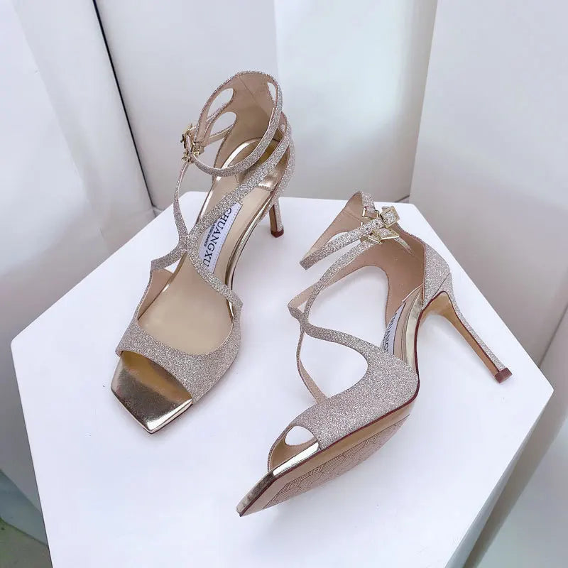 Luxury Sequined Gladiator Sandals with High Heels for Women