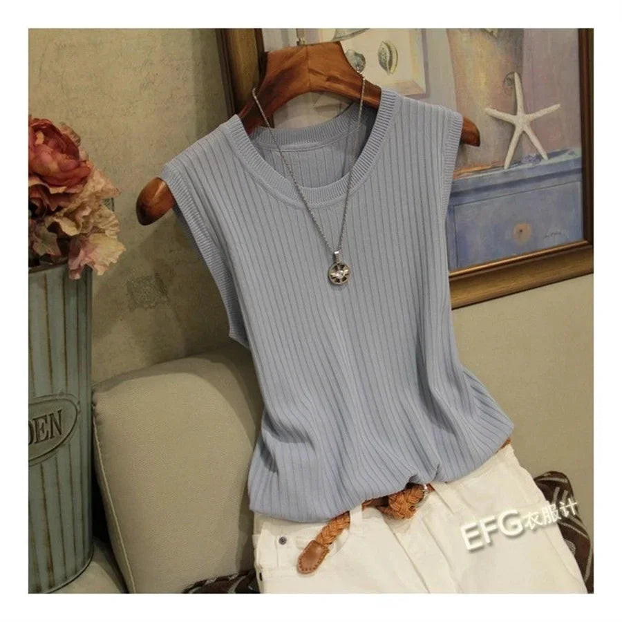 Summer Sleeveless Knit Blouse for Women - Casual Comfort Wear