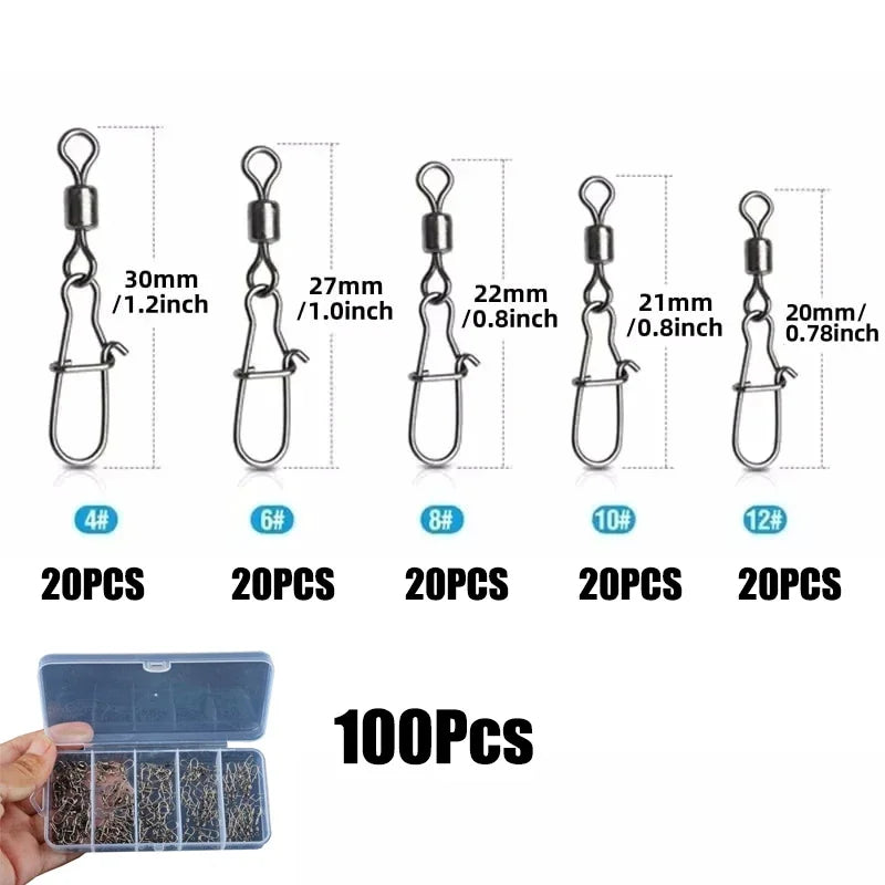 Durable Stainless Steel Fishing Swivel Kit 50-200Pcs