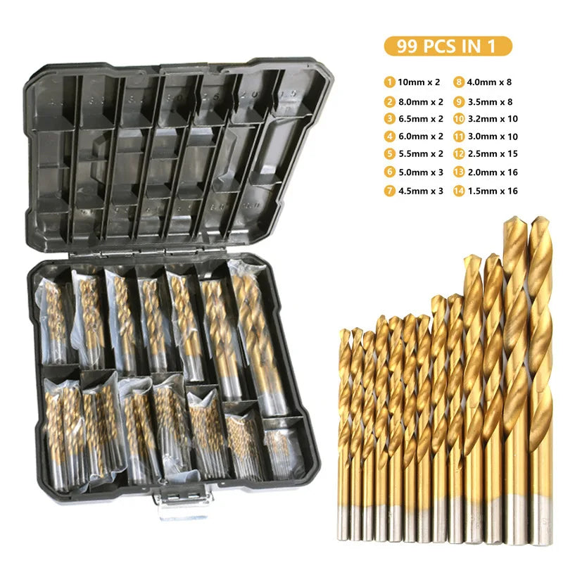 HookUpCo. Titanium Coated Drill Bit Set for Metal & Wood