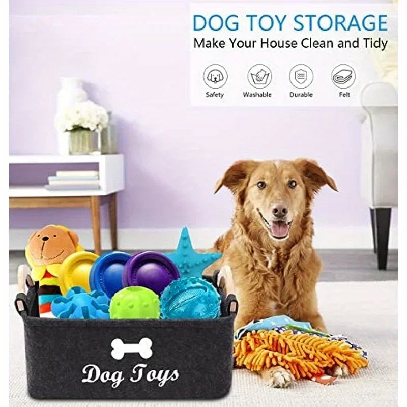 HookUpCo. Felt Pet Toy Storage Basket for Dogs and Cats
