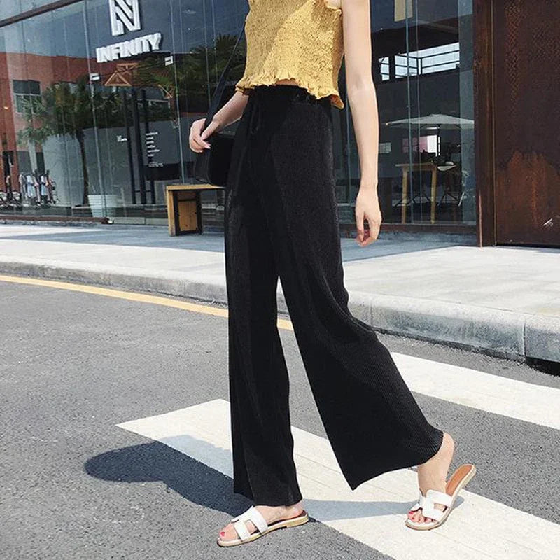 Summer Pleated Wide Leg Pants in Ice Silk for Effortless Style