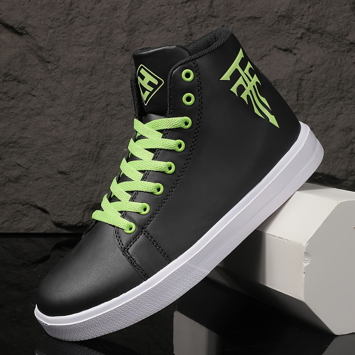 HookUpCo. Men's Plus Size High Top Skate Sneakers, Ultra Comfy