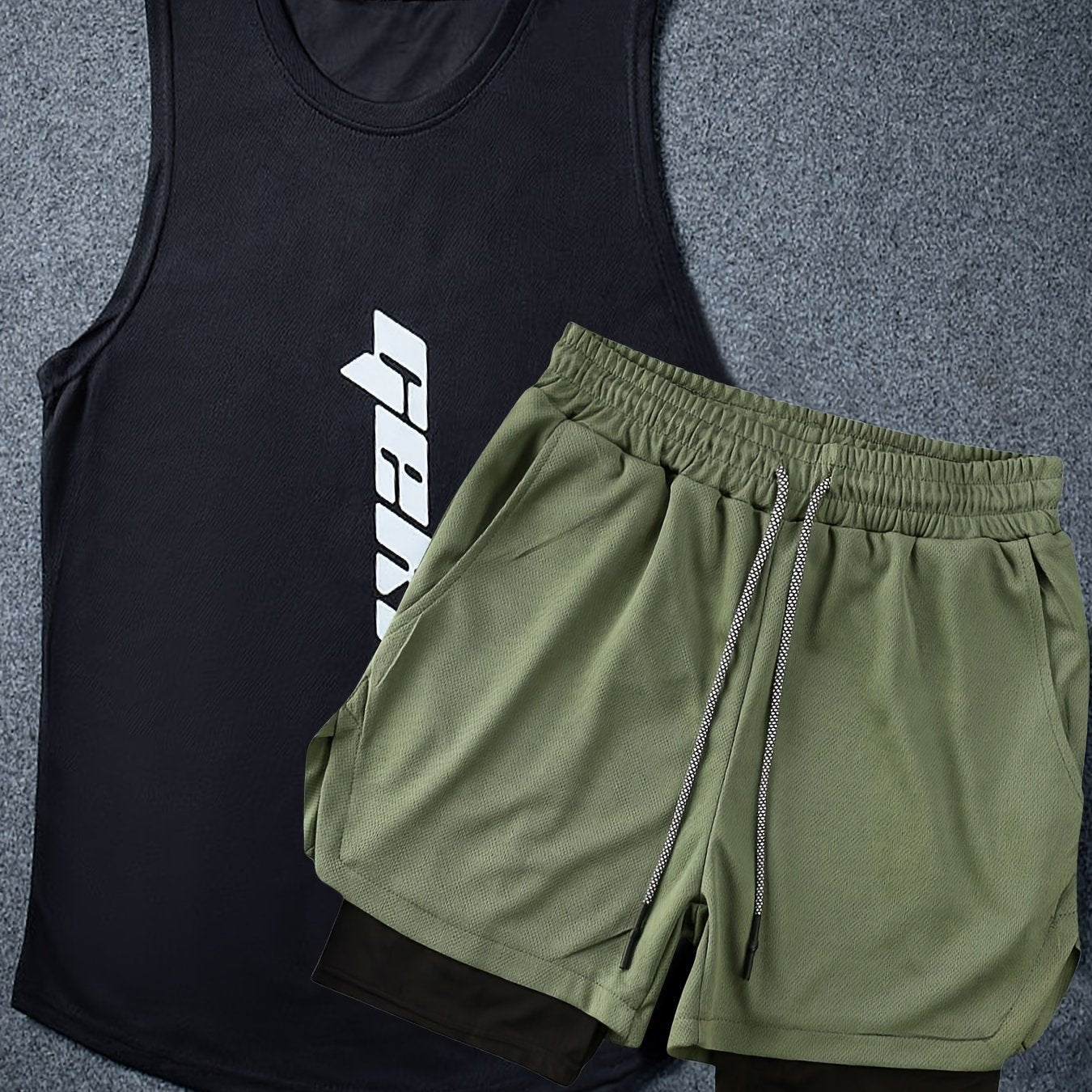 Men's 2pcs Outfits, Letter Print, Casual Graphic Tank Top 2-In-1 Shorts Set, Men's Clothing