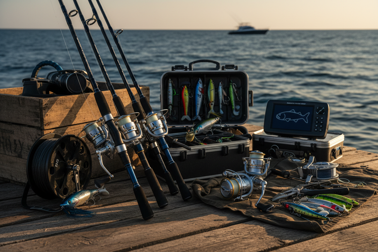 Men fishing off boat with bent fishing rods catching saltwater fish