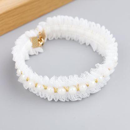 Elegant Pearl and Lace Adjustable Pet Collar for Stylish Pets