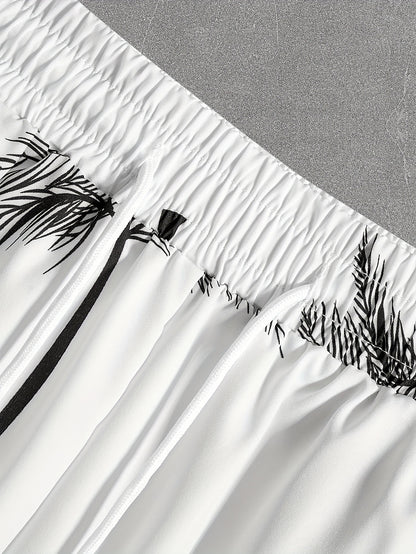 Coconut Tree Print Men's Summer Outfit - Shirt and Shorts Set