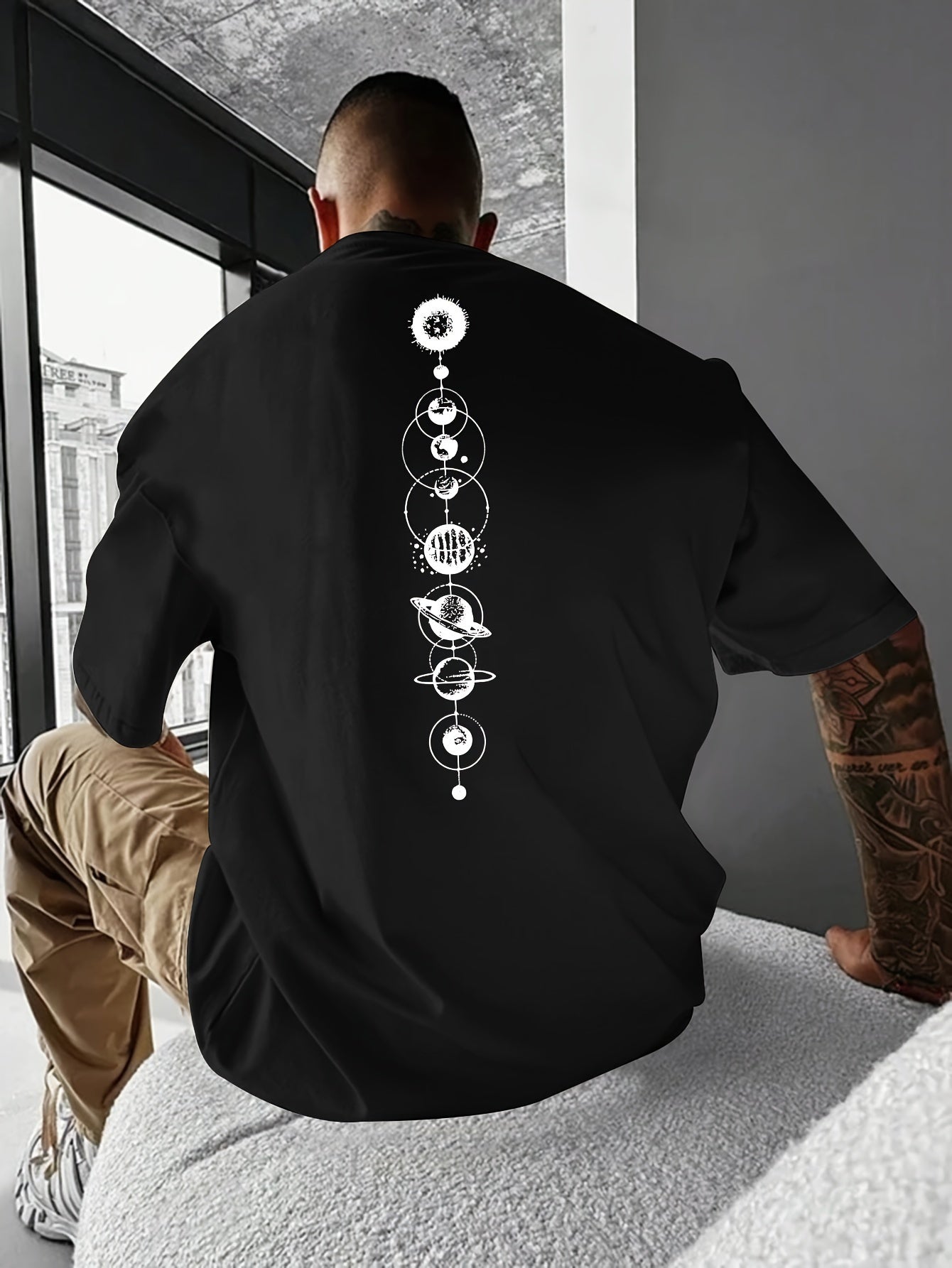 HookUpCo. Men's Casual Planet Print Short Sleeve T-shirt