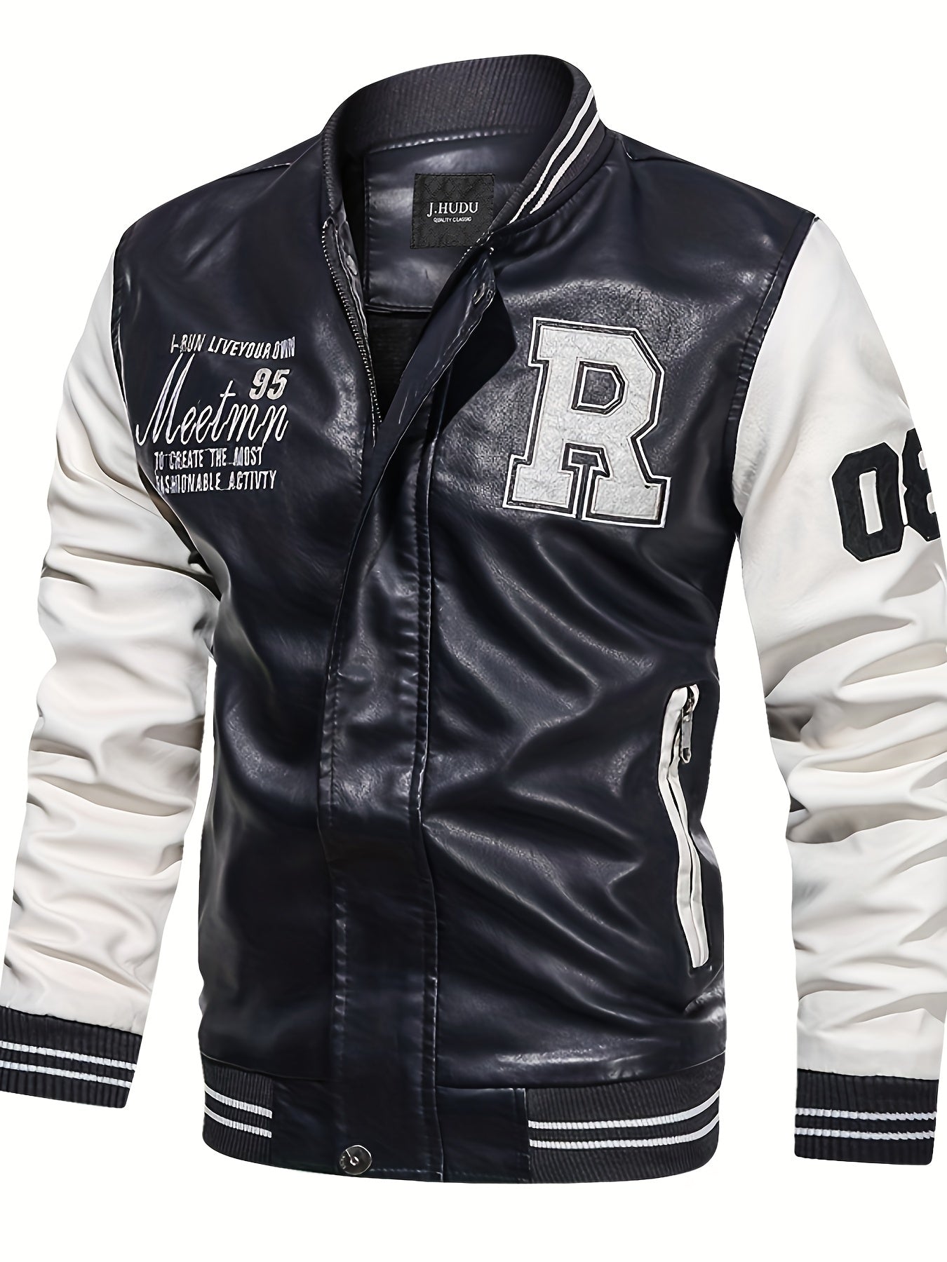 Men's Letter 'R' Print PU Jacket – Bold & Functional Wear