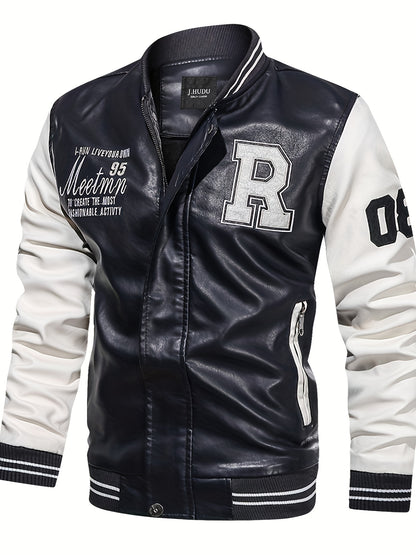 Men's Letter 'R' Print PU Jacket – Bold & Functional Wear