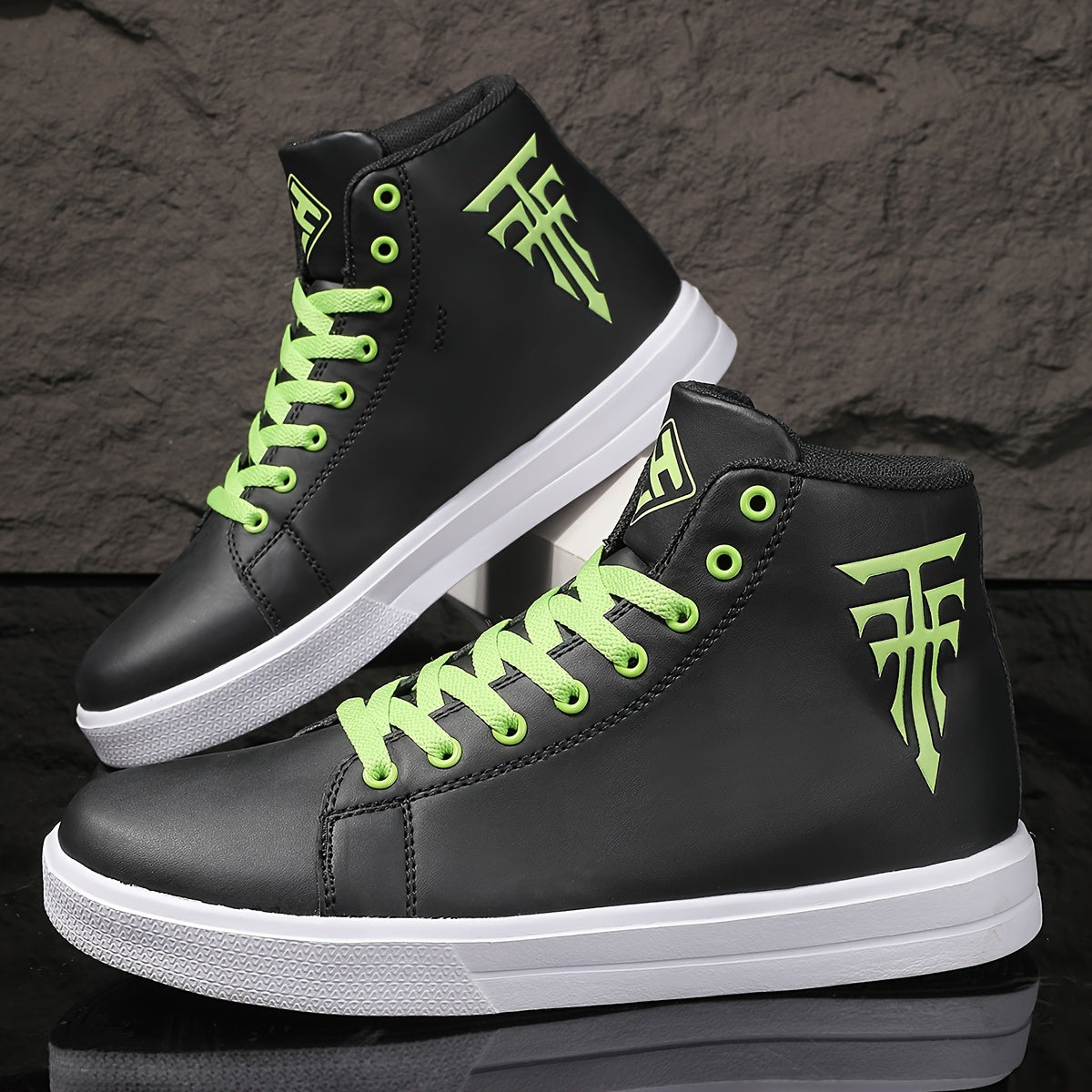 HookUpCo. Men's Plus Size High Top Skate Sneakers, Ultra Comfy