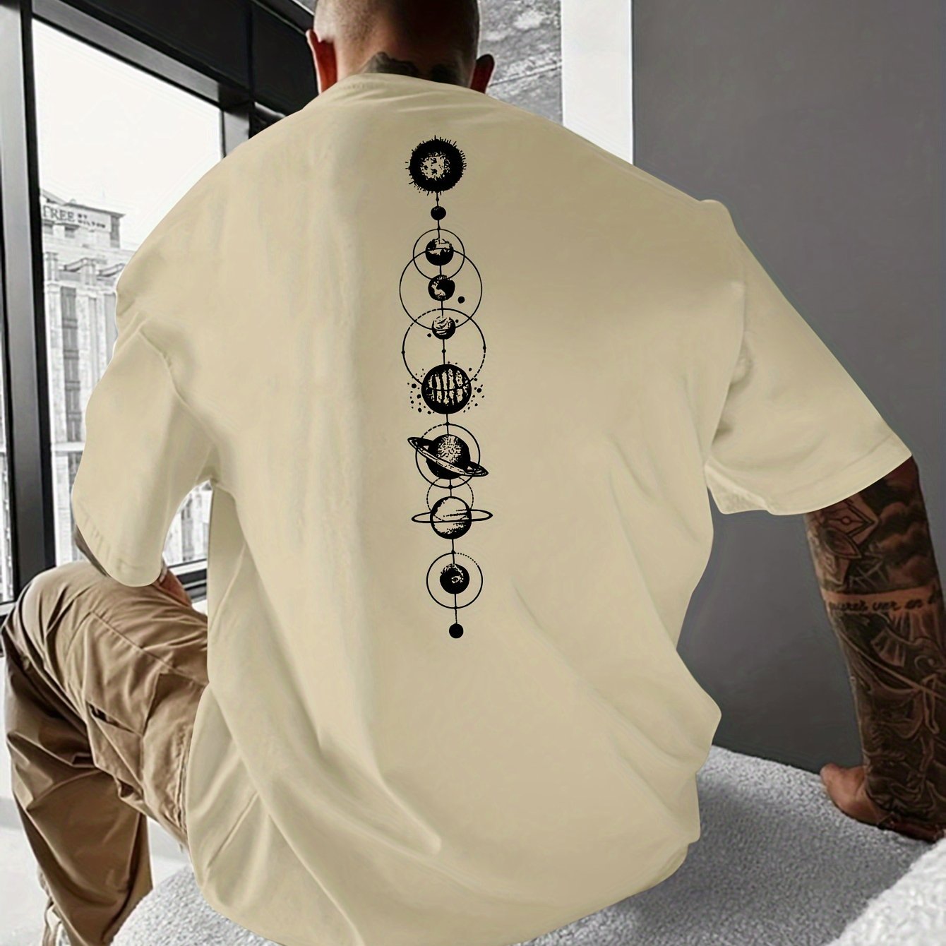 HookUpCo. Men's Casual Planet Print Short Sleeve T-shirt