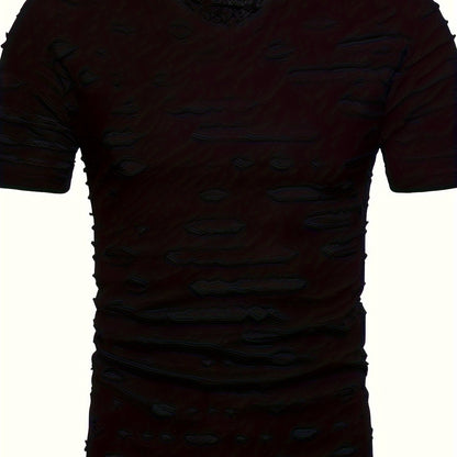 HookUpCo. Men's Casual Ripped V-Neck Tee for Everyday Wear