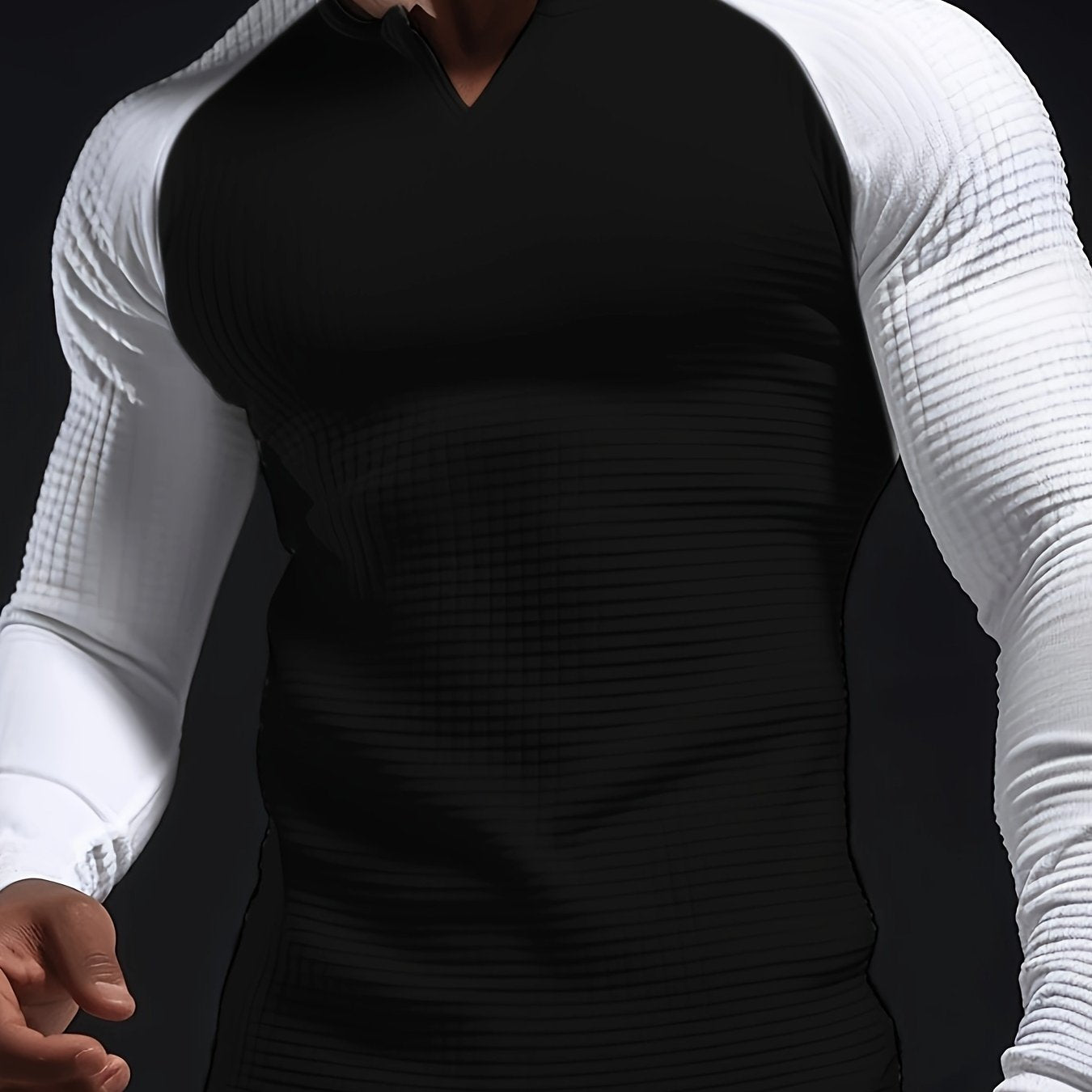 Mens Color Block Long Sleeve V-Neck T-Shirt for All Seasons