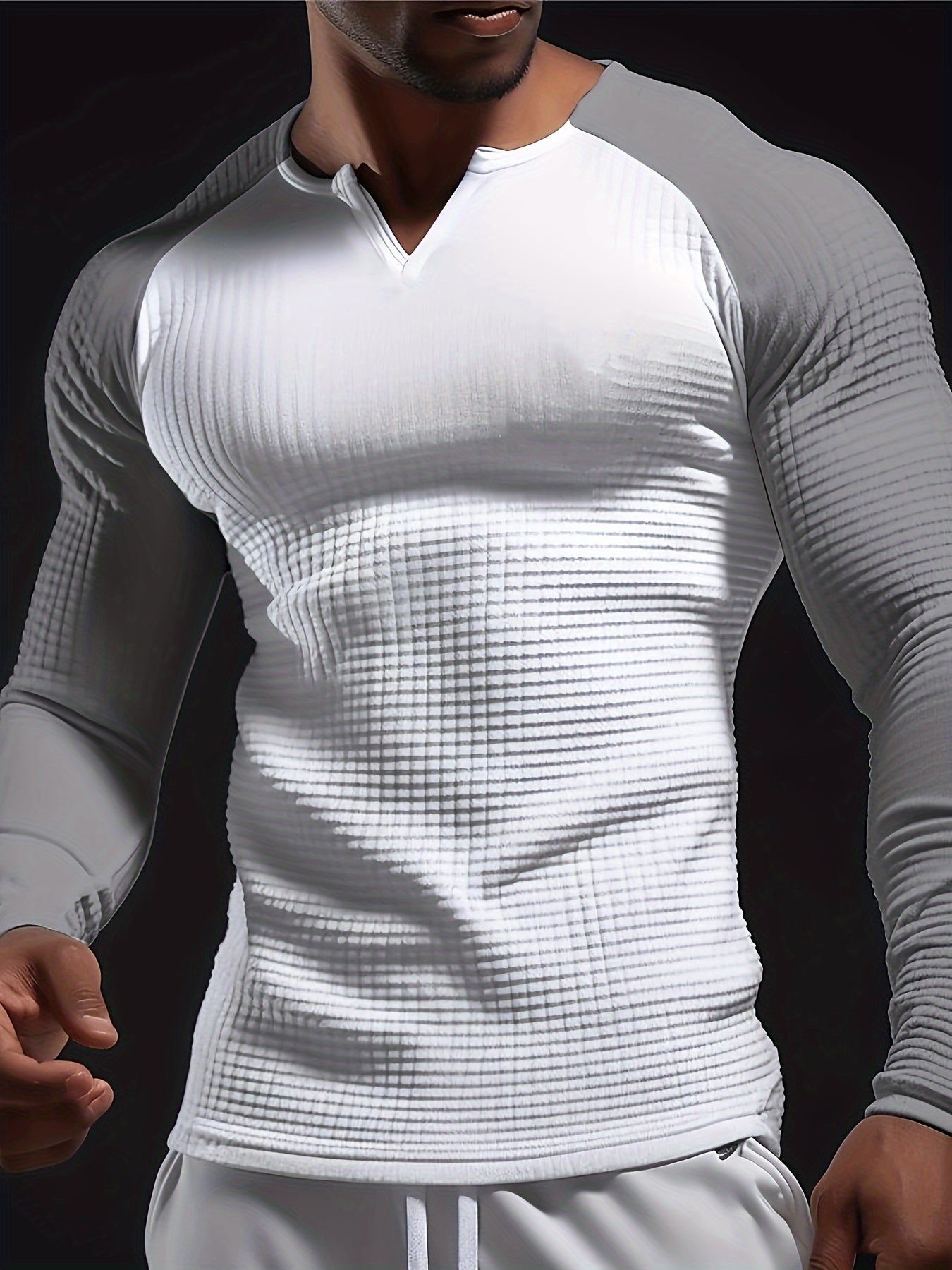 Mens Color Block Long Sleeve V-Neck T-Shirt for All Seasons