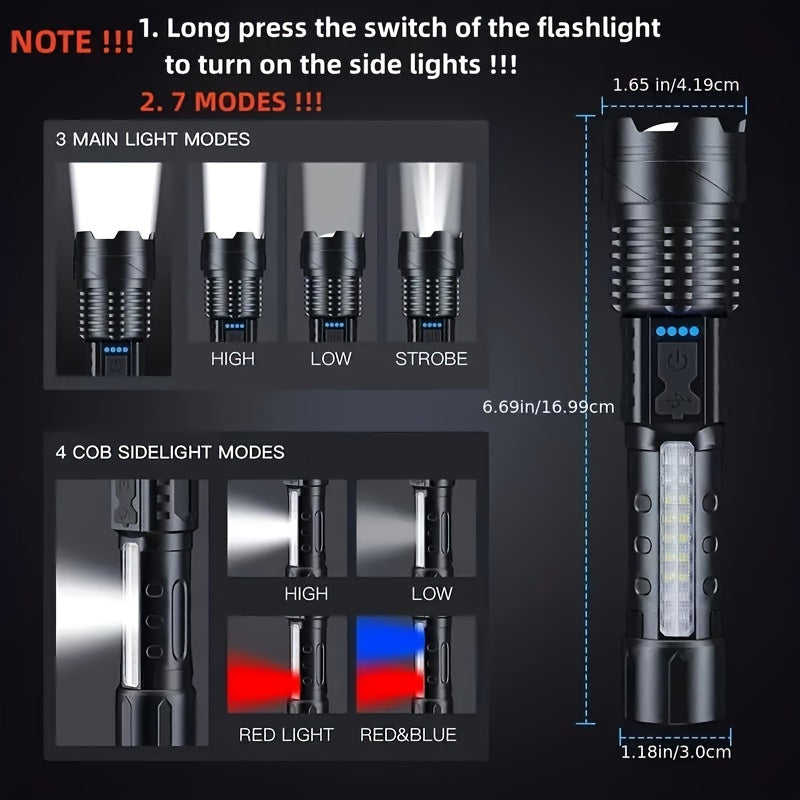 Rechargeable LED Torch with 2400mAh Battery for Outdoors