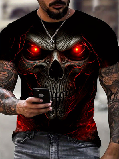 Men's 3D Skull Print Crew Neck T-shirt for Active Lifestyle