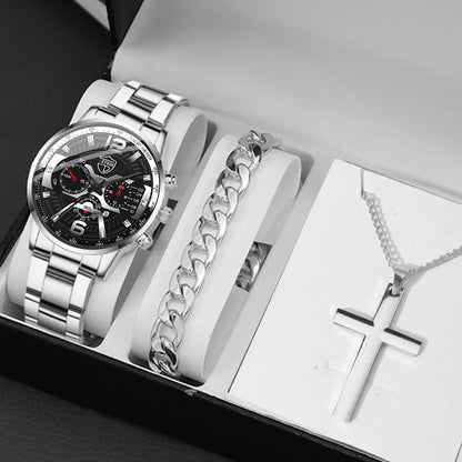 3-Piece Men's Quartz Watch, Bracelet & Necklace Set