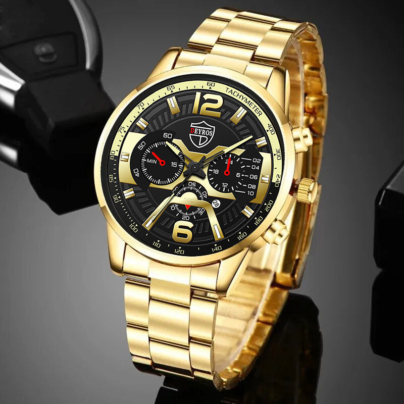3-Piece Men's Quartz Watch, Bracelet & Necklace Set