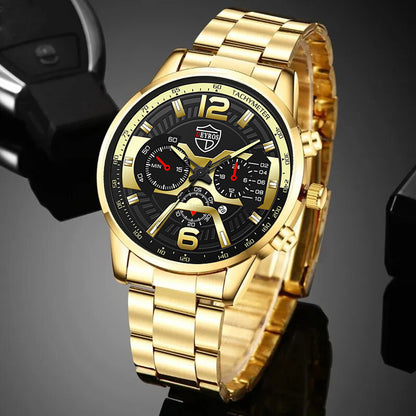 3-Piece Men's Quartz Watch, Bracelet & Necklace Set