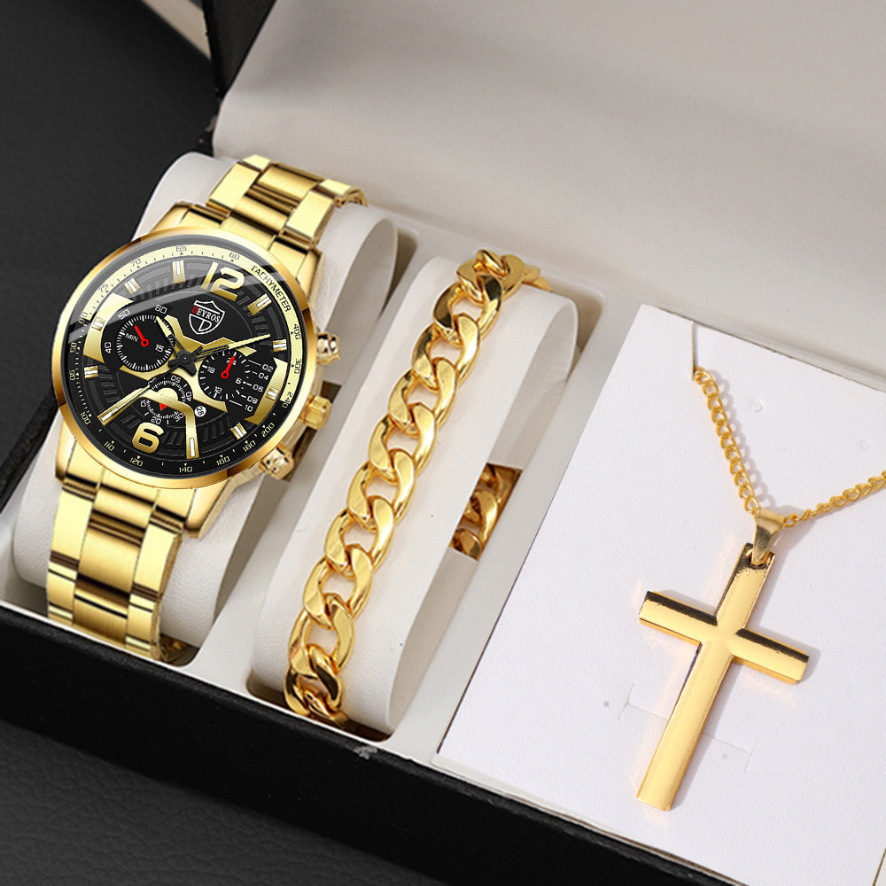 3-Piece Men's Quartz Watch, Bracelet & Necklace Set