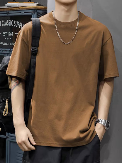Men's Cotton Crew Neck Tee for Summer Comfort