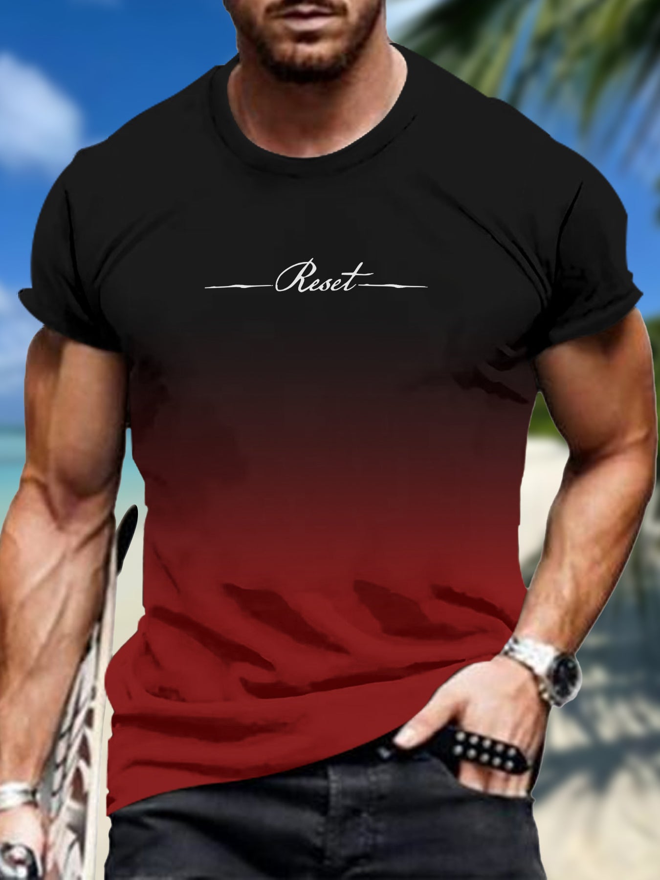 Men's Short Sleeve Gradient Graphic Tee for Summer Adventure