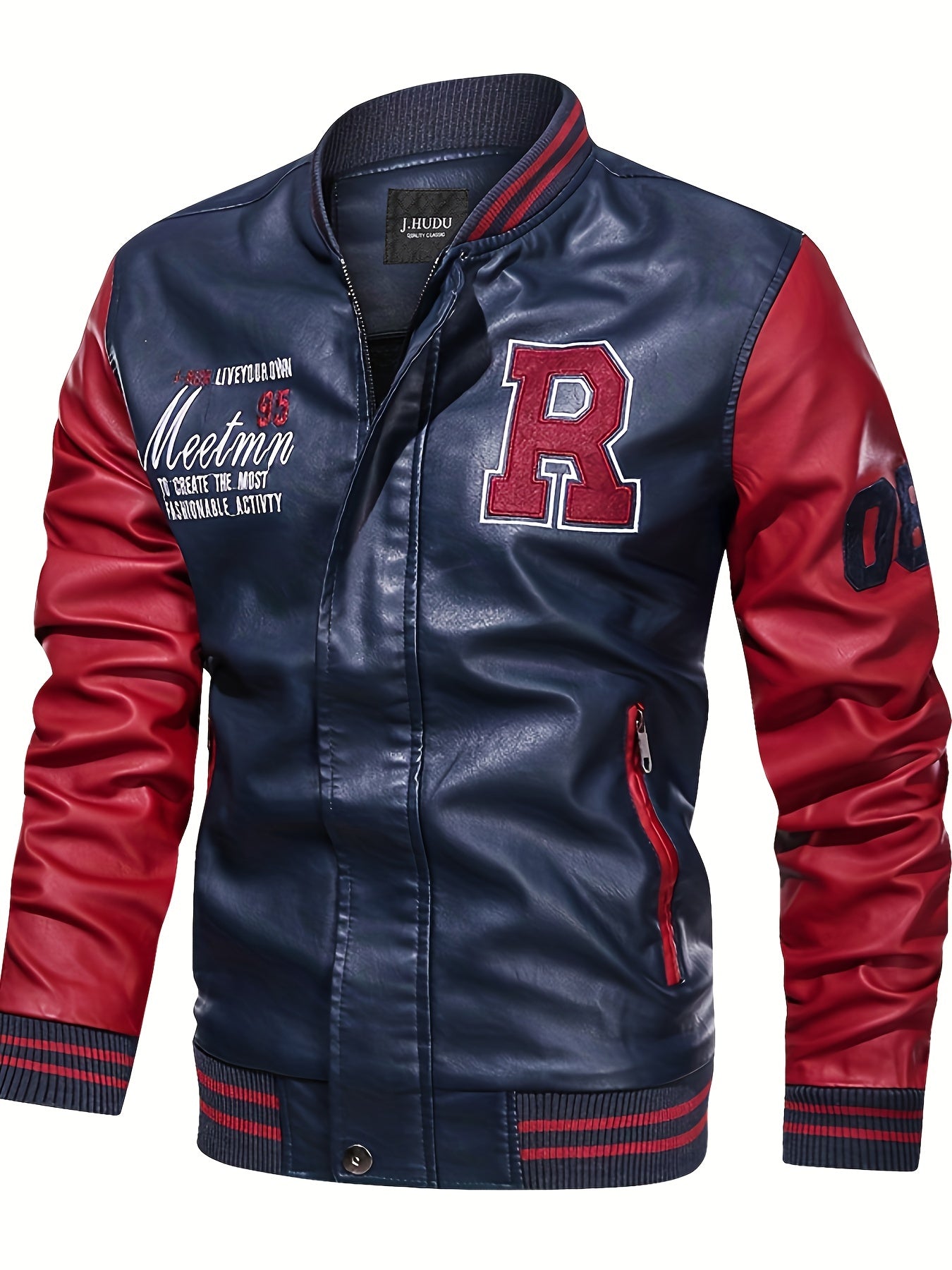 Men's Letter 'R' Print PU Jacket – Bold & Functional Wear