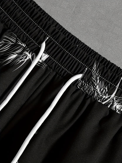 Coconut Tree Print Men's Summer Outfit - Shirt and Shorts Set