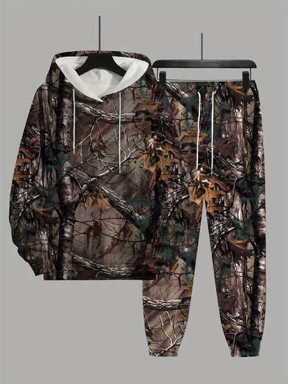 Plus Size Men's 3D Graphic Print Hoodie & Sweatpants Set