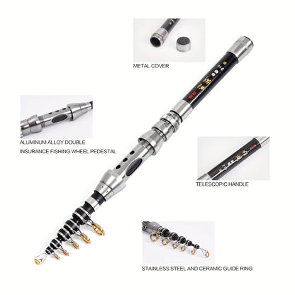 Compact Carbon Fiber Fishing Rod, Adjustable 1.5m to 2.4m